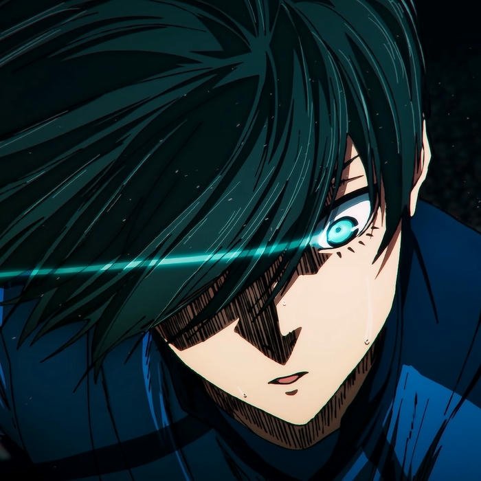 Hình avatar Rin Itoshi mắt phát sáng hào quang xanh mạnh