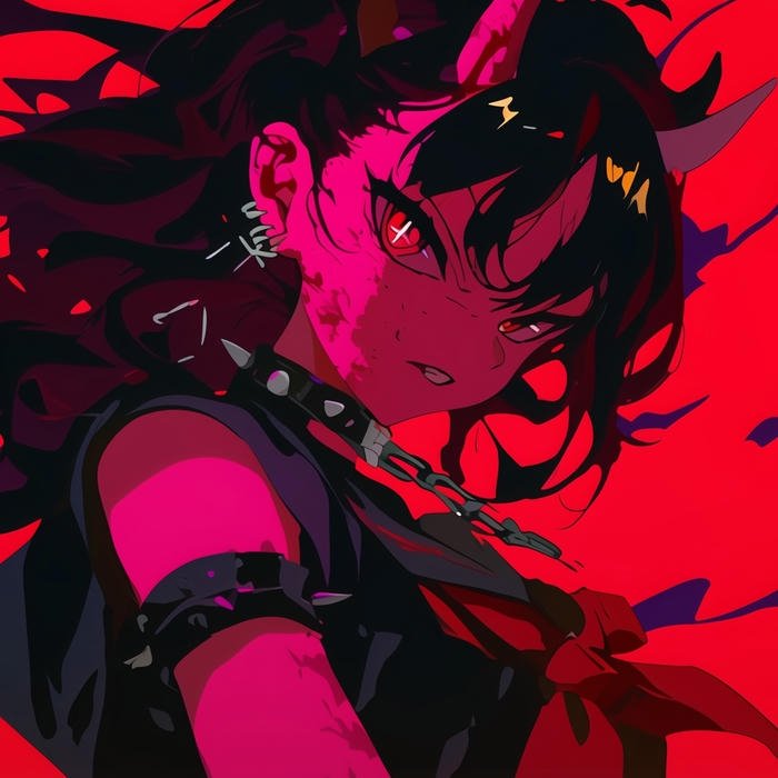 Hình avatar anime dark nữ mắt đỏ thắt nơ đen