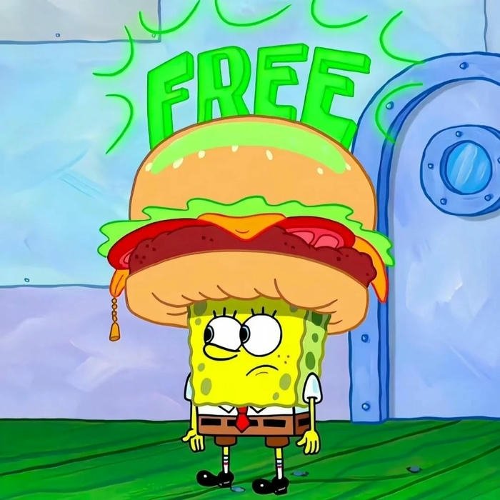 Hình avatar bọt biển đội mũ burger xanh chữ free lớn