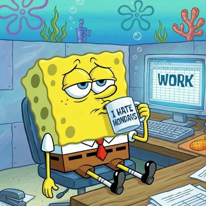 Hình avatar bọt biển mệt mỏi bên bàn làm việc văn phòng