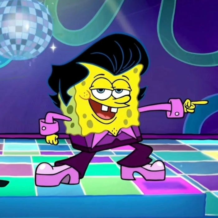 Hình avatar bọt biển nhảy múa sôi động dưới đèn màu