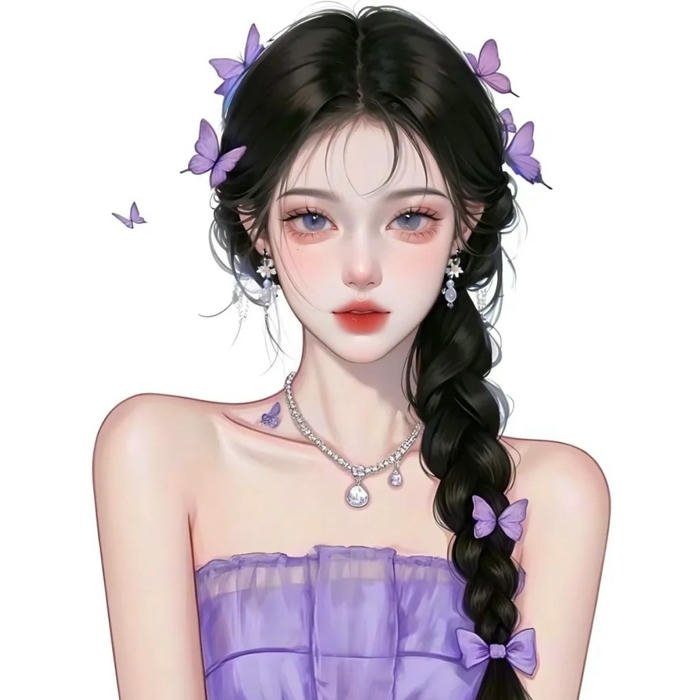 Hình avatar cô gái vẽ xinh đẹp tóc tết váy tím