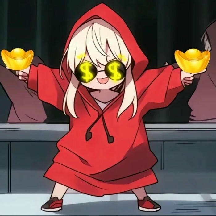 Hình avatar dễ thương chibi bé gái áo đỏ cầm tiền vàng