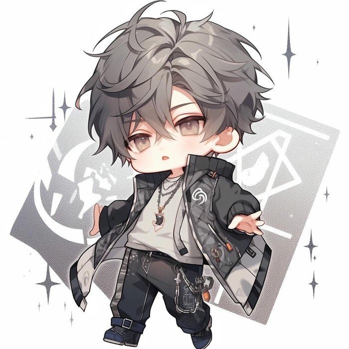 Hình avatar dễ thương chibi nam tóc xám đeo kính râm