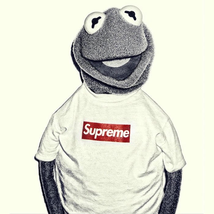 Hình avatar ếch Kermit mặc áo Supreme thời trang
