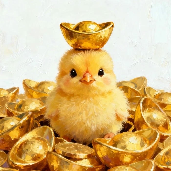 Hình avatar gà cute ngồi trên đống vàng may mắn