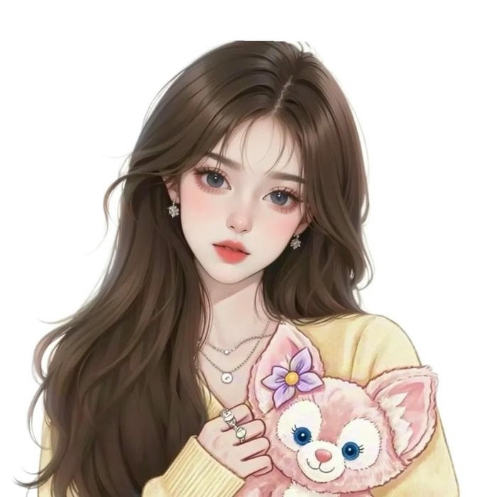 Hình avatar gái xinh cute vẽ ôm thú bông nhỏ