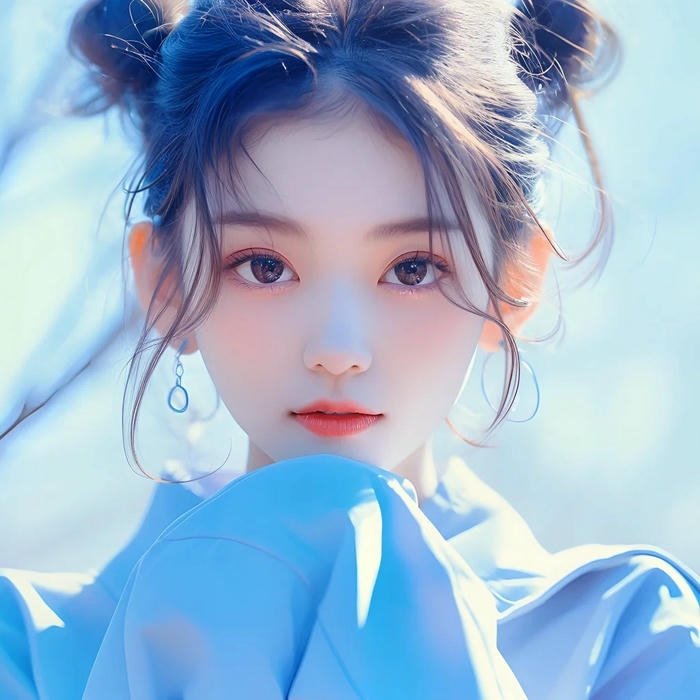 Hình avatar màu xanh dương cô gái tóc búi hai bên