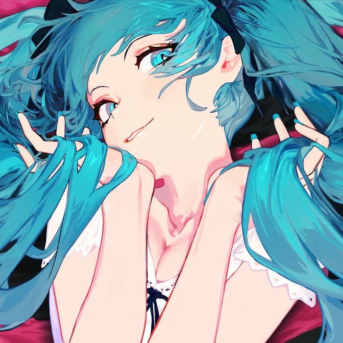 Hình avatar màu xanh dương nhân vật Miku cười thật tươi tắn