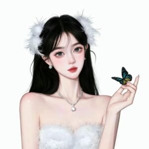 Hình avatar mỹ nữ vẽ xinh đẹp có bướm xanh trên vai