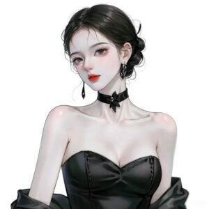 Hình avatar mỹ nữ vẽ xinh đẹp tóc búi áo đen sang chảnh