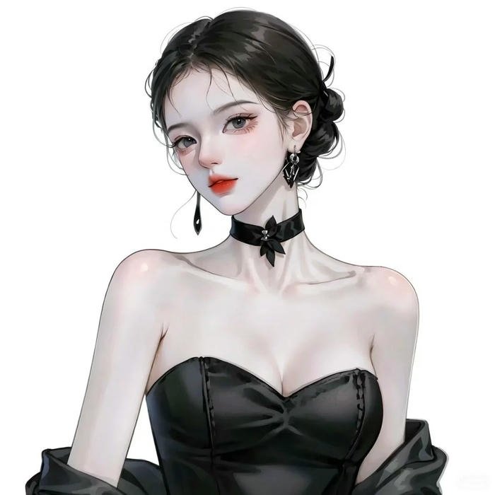 Hình avatar mỹ nữ vẽ xinh đẹp tóc búi áo đen sang chảnh