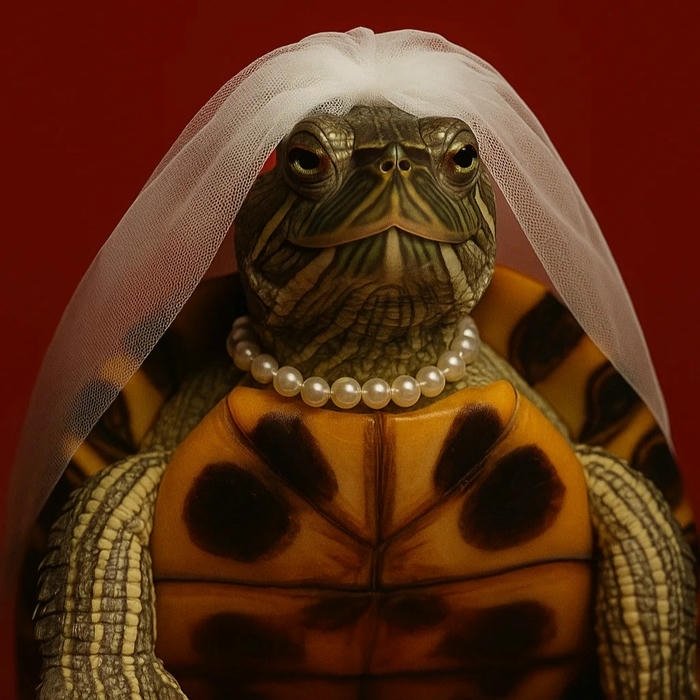 Hình avatar rùa đội khăn voan cô dâu trắng