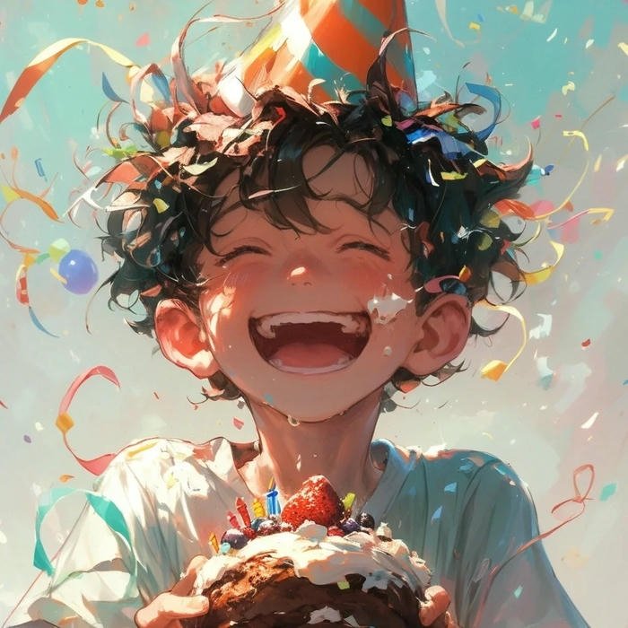 Hình avatar sinh nhật bé trai tóc xoăn cười rạng rỡ