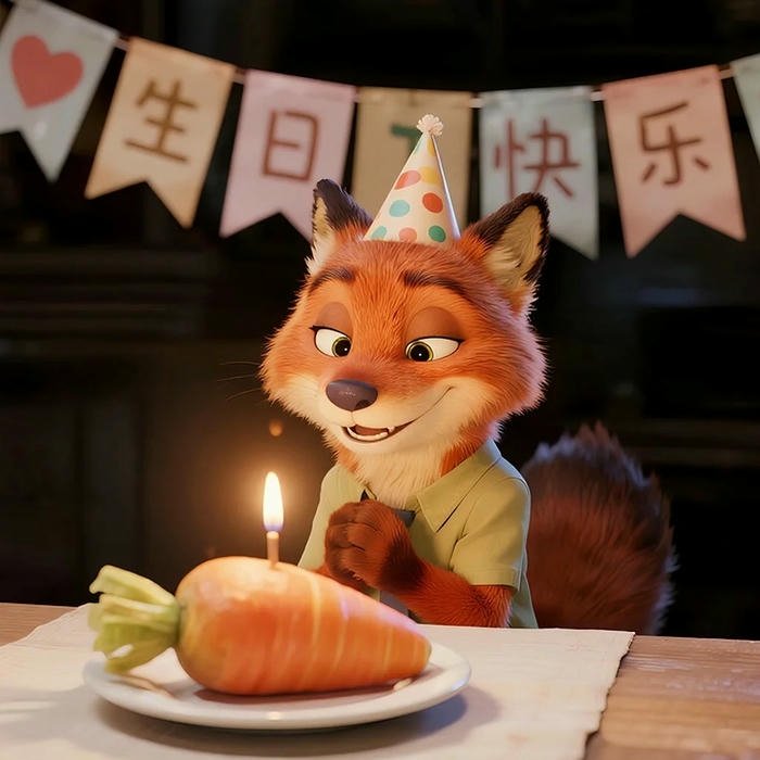 Hình cáo sinh nhật nhìn đĩa bánh cà rốt ngon lành