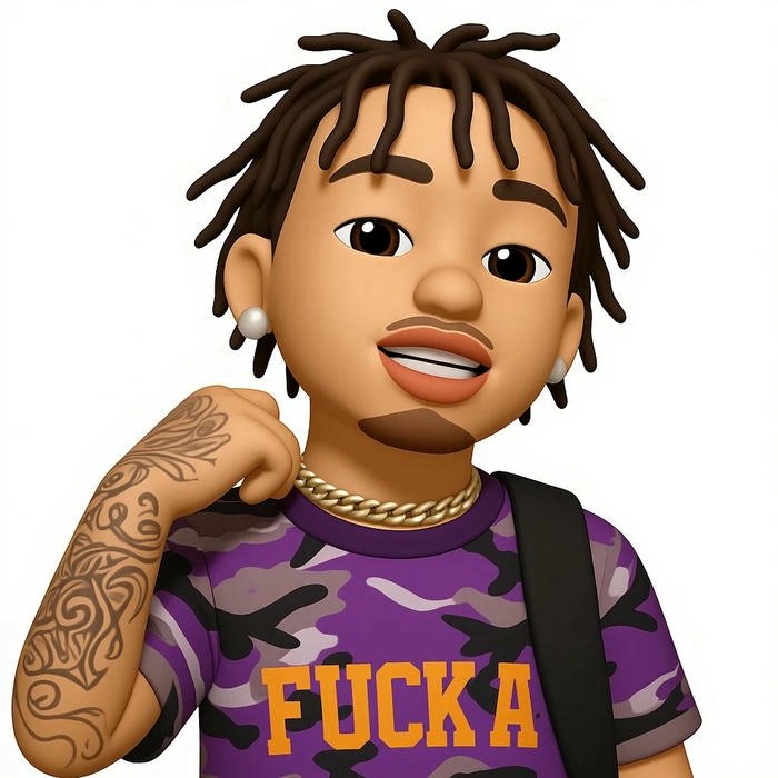 Hình emoji avatar nam tóc tết áo tím có hình in