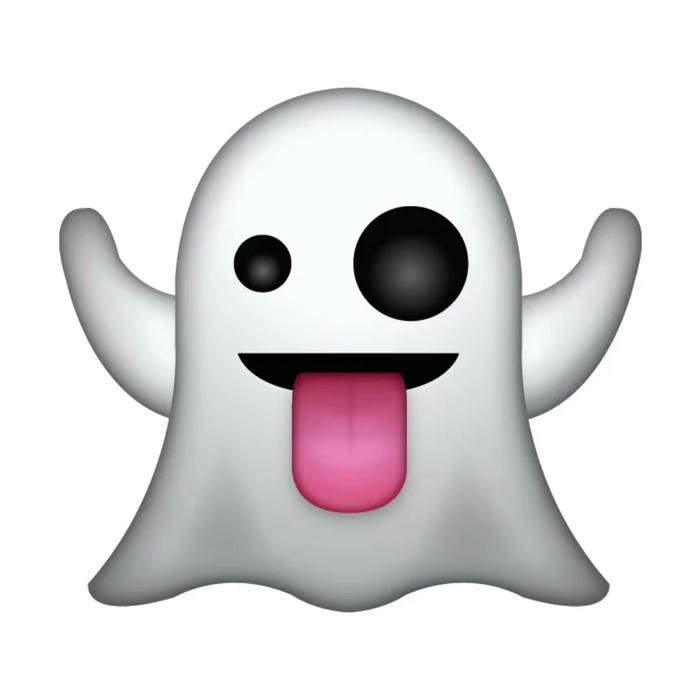 Hình icon con ma trắng lè lưỡi trêu chọc vui