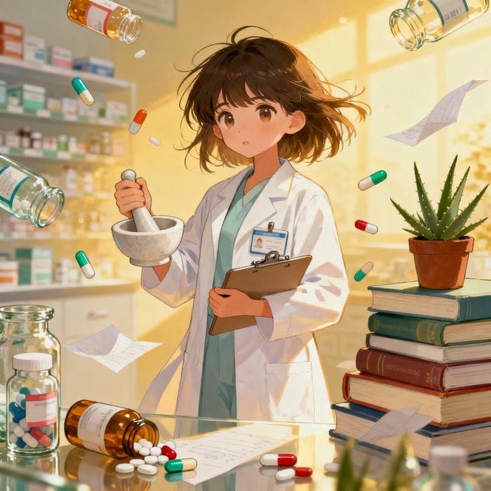 Hình nền bác sĩ chibi đứng trong phòng thuốc nhiều màu sắc