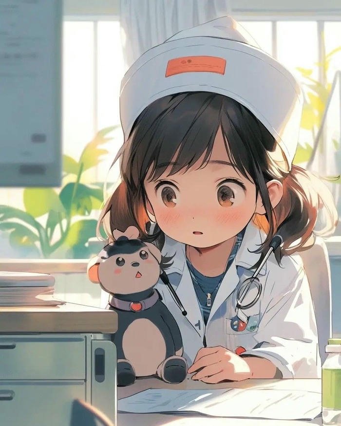 Hình nền bác sĩ chibi ôm chú mèo đen nhỏ xíu xinh