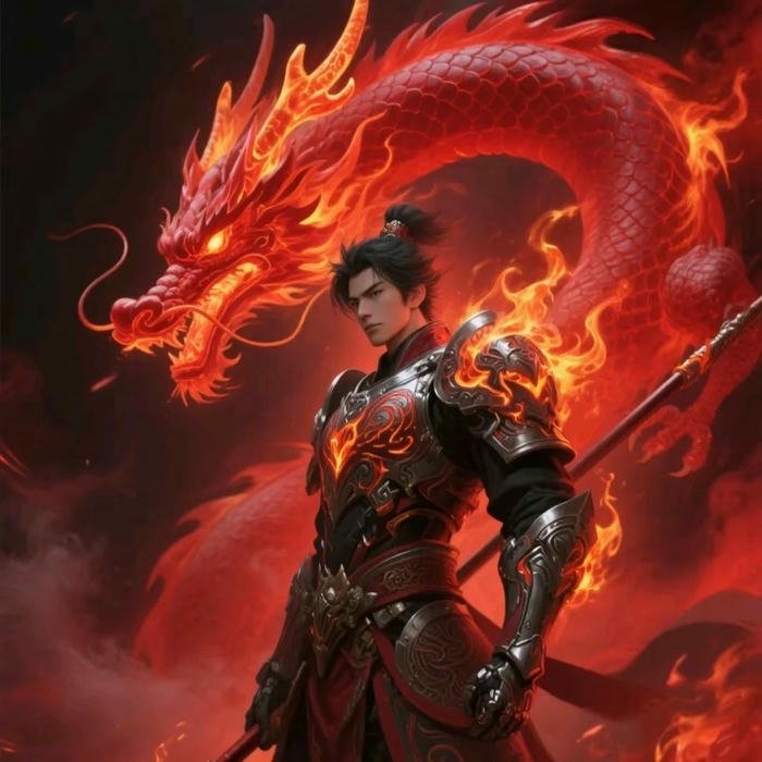 Hình nền chiến binh rồng đỏ rực lửa oai phong