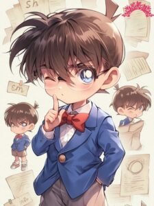 Hình nền conan chibi đứng thắt cà vạt đỏ chỉnh tề