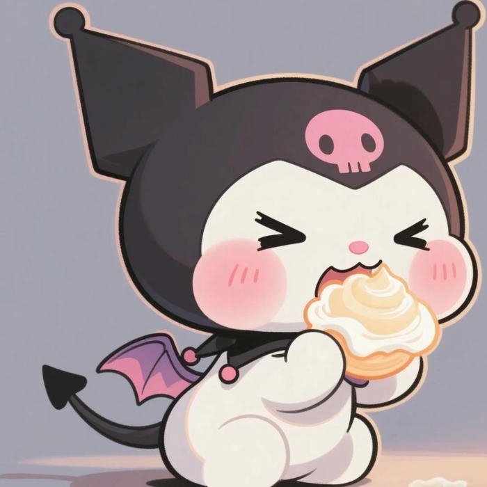 Hình nền kuromi cắn bánh bao to vẻ mặt thỏa mãn