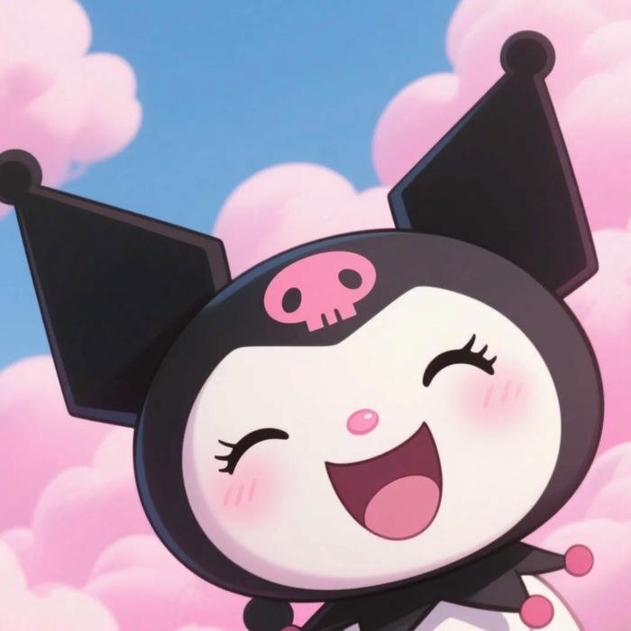 Hình nền kuromi cười rạng rỡ giữa bầu trời xanh