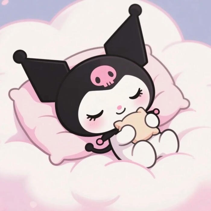 Hình nền kuromi nằm ngủ ngon lành trên mây trắng