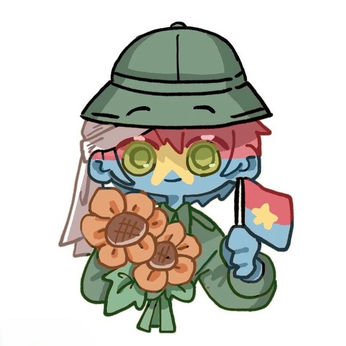 Hình nền việt nam chibi bộ đội cầm hoa hướng dương