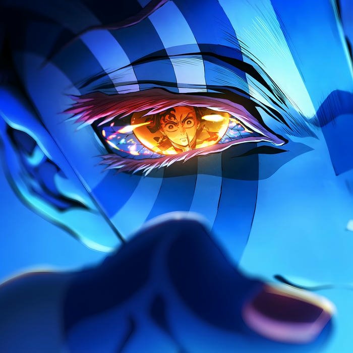 Hình sức mạnh khủng khiếp của Akaza với lửa đỏ bao quanh