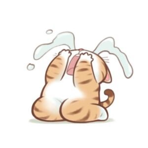 Hình vẽ chibi buồn chú mèo quay lưng khóc thầm