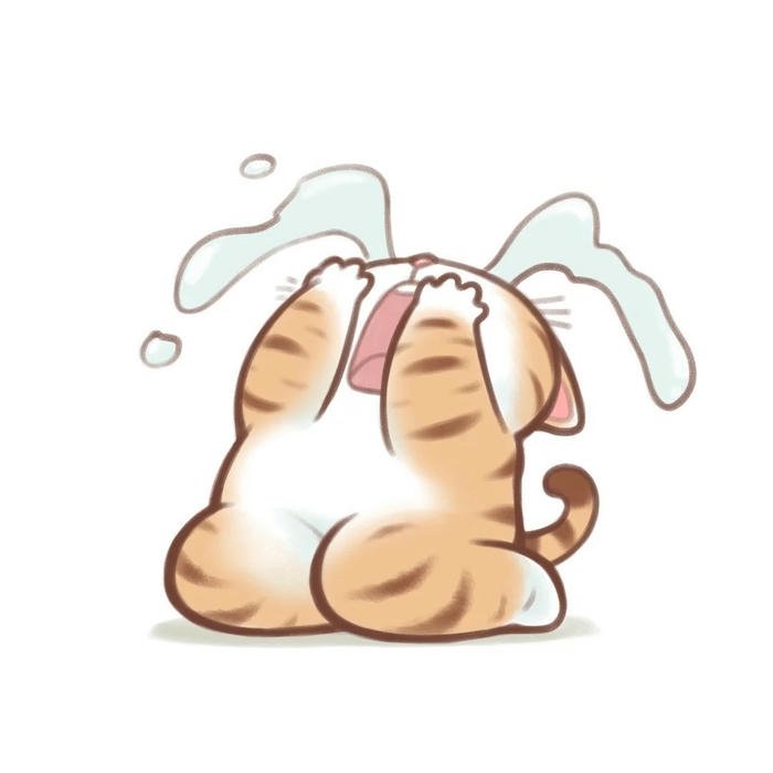 Hình vẽ chibi buồn chú mèo quay lưng khóc thầm