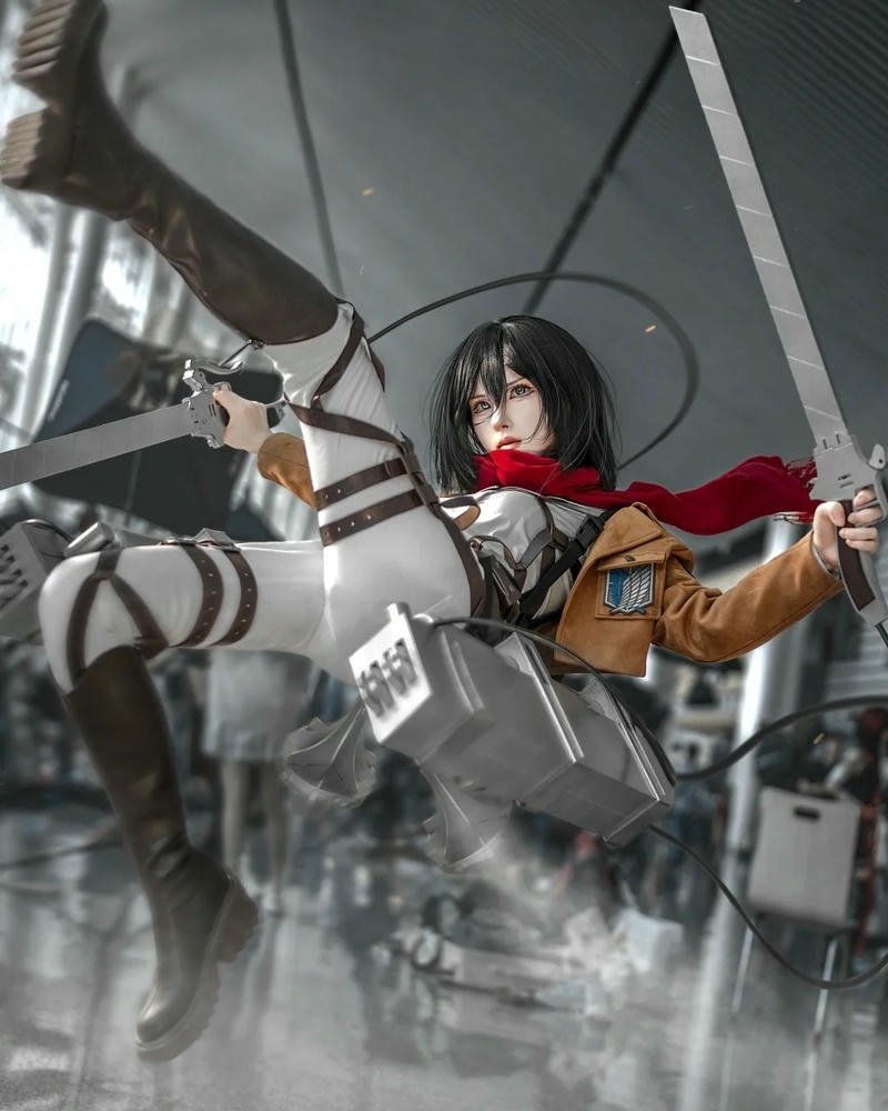 Hóa Trang Mikasa tạo dáng bay nhảy trên không