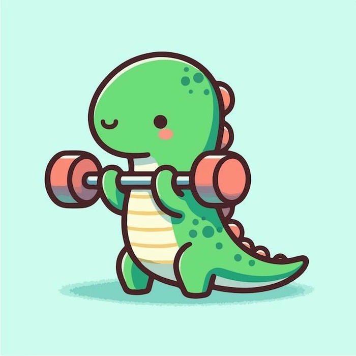 Khủng long tập gym nâng tạ tay vô cùng chăm chỉ luôn