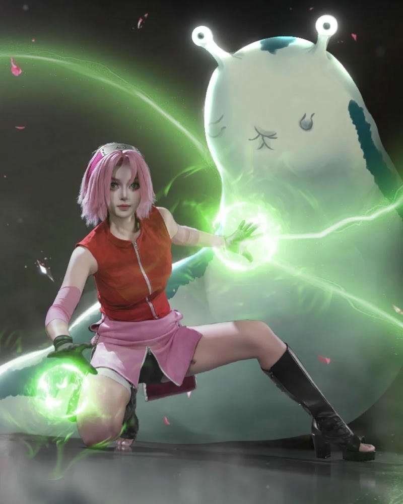 Sakura Haruno Cosplay với hiệu ứng năng lượng xanh