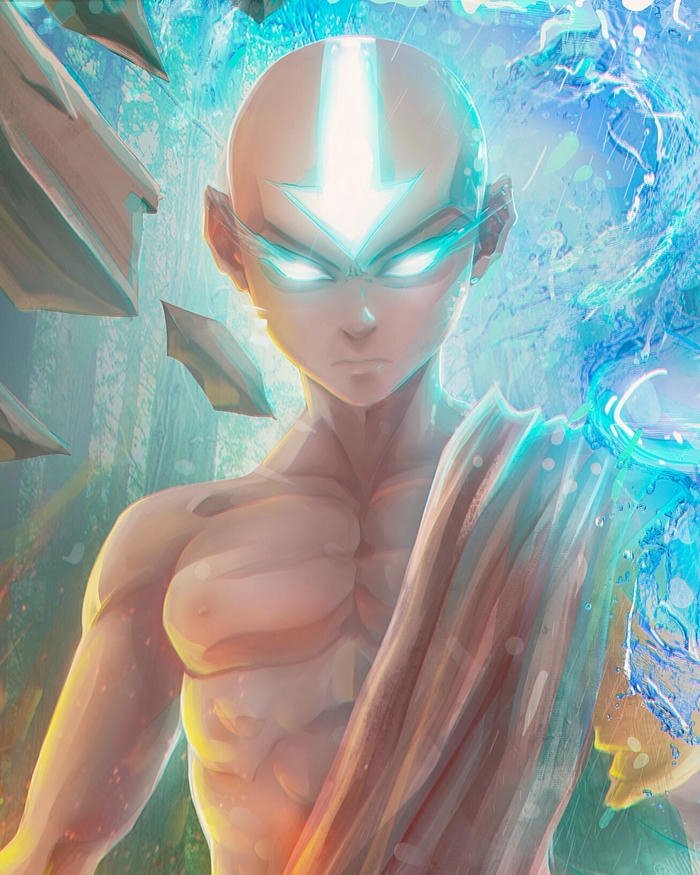 Trạng thái tâm linh của aang avatar tỏa sáng năng lượng xanh