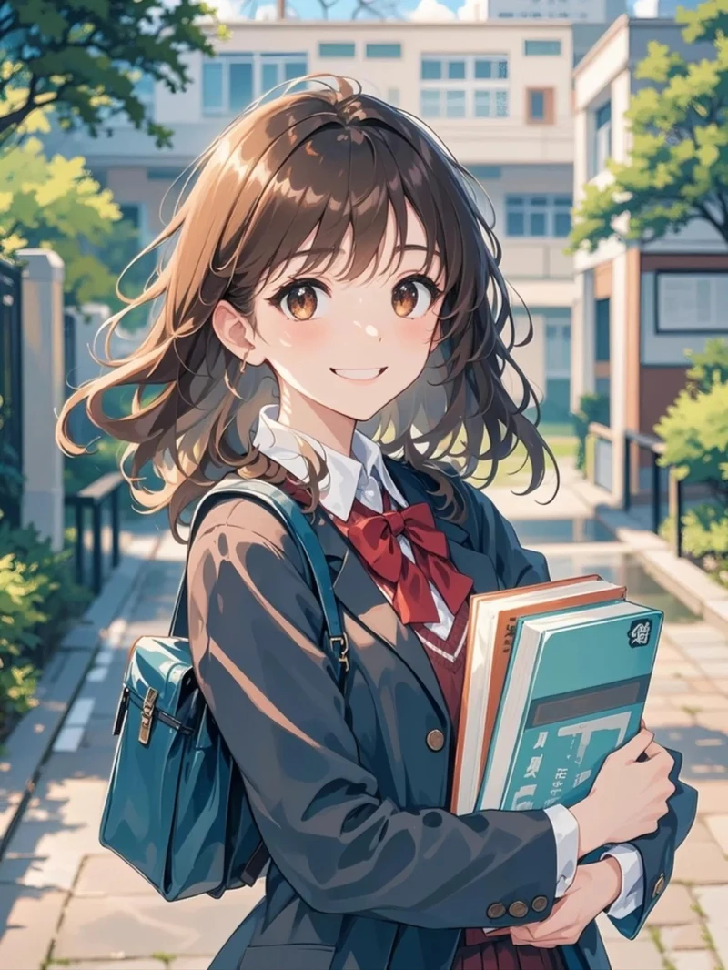 ảnh anime học sinh trong sân trường