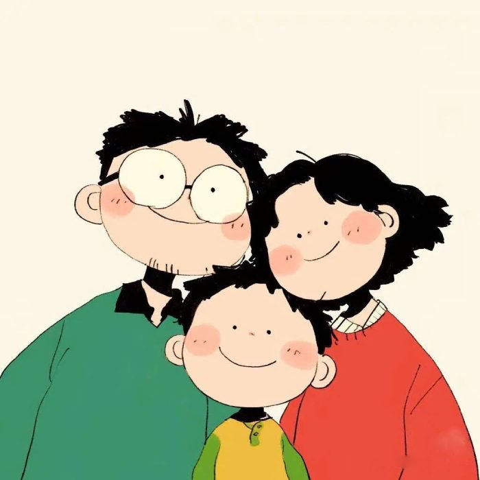 ảnh gia đình anime không khí hạnh phúc nhẹ