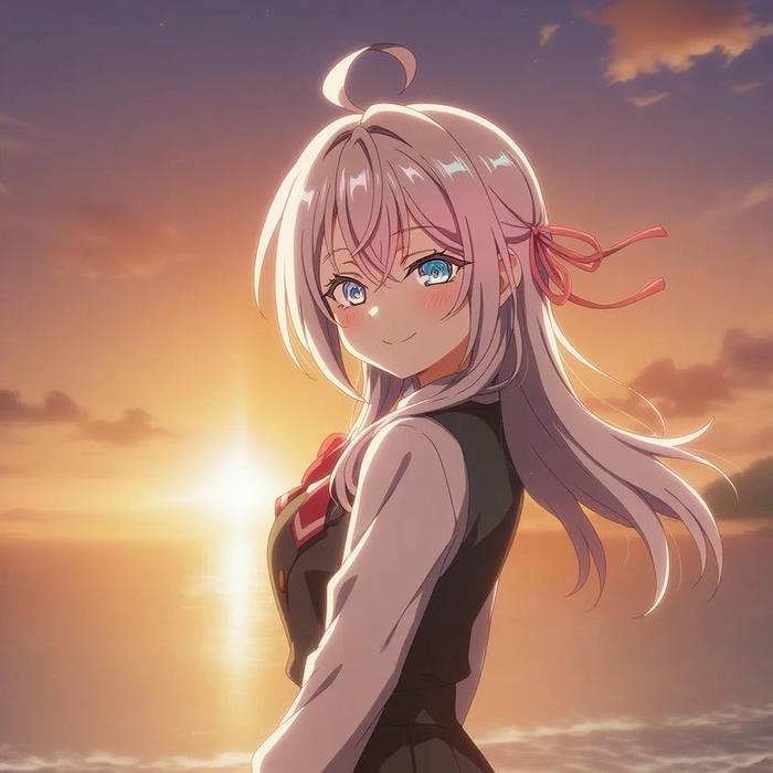 avatar Arya đứng dưới ánh hoàng hôn rực rỡ đầy lãng mạn