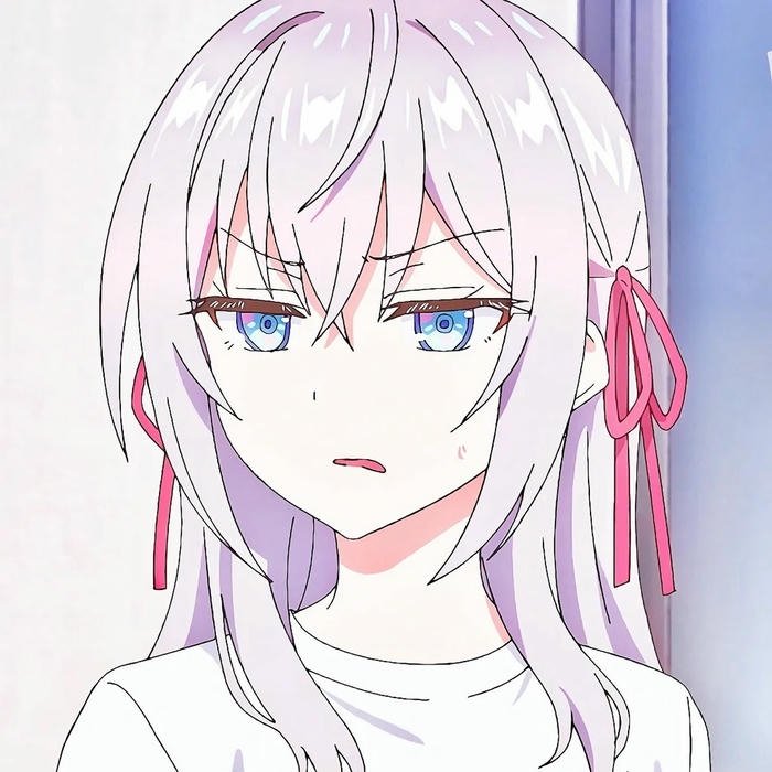 avatar Arya tóc bạch kim thắt nơ đỏ nhìn sang ngang