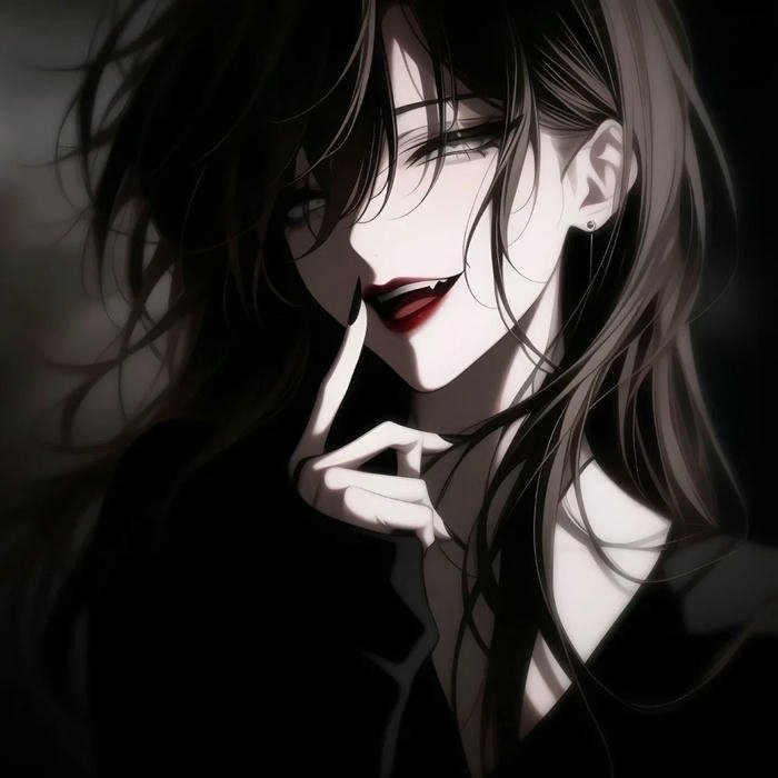 avatar anime cool nữ đen trắng cười bí ẩn