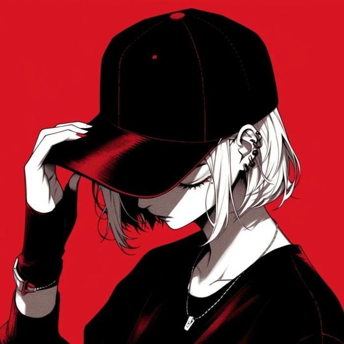 avatar anime cool nữ đội mũ đỏ đen cá tính