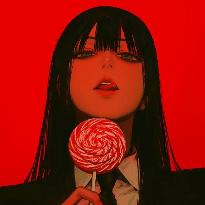 avatar anime cool nữ nền đỏ cầm kẹo mút