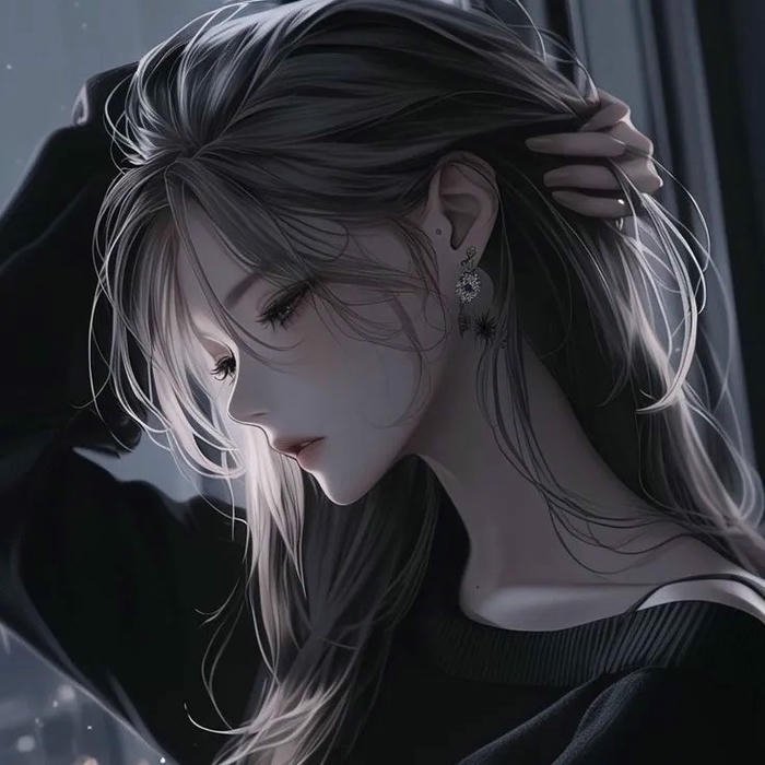 avatar anime cool nữ tóc xám góc nghiêng buồn