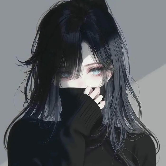 avatar anime phong cách nữ tóc đen che mặt