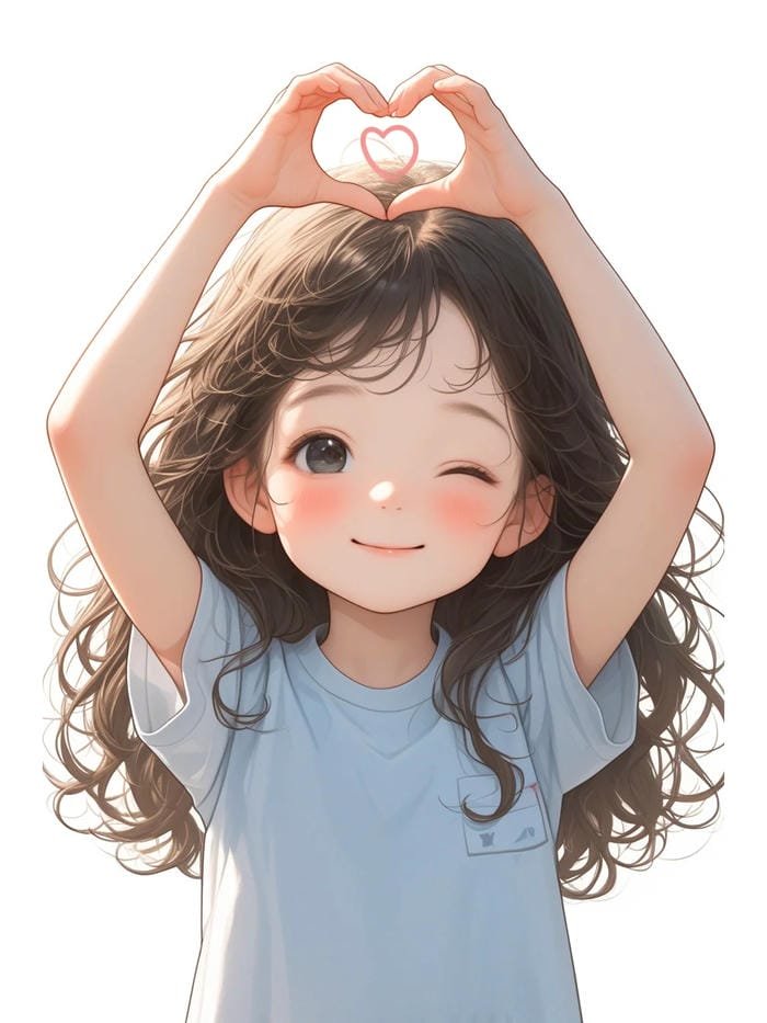 bé gái dễ mến meme trái tim cute