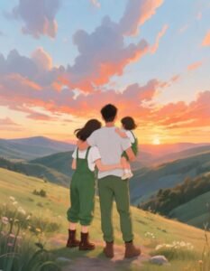 cảnh quây quần trong ảnh gia đình anime