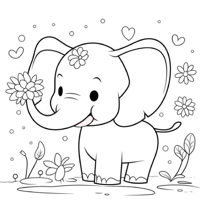 chủ đề cho bé tranh tô màu con voi dễ thương