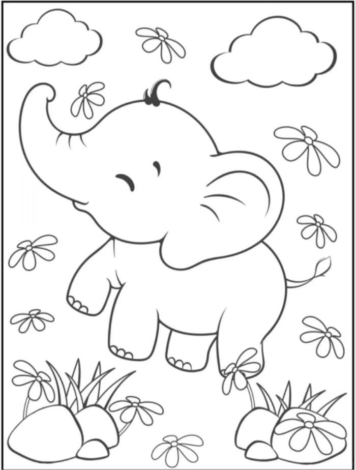 chủ đề tranh tô màu con voi dễ thương cho trẻ