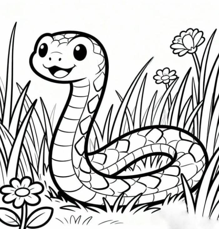 con rắn tô màu dạng tranh đen trắng